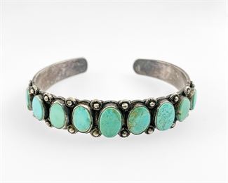 Fine Native American Pawn Silver Turquoise Cuff Bracelet
