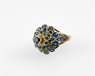 Fine 14K Yellow Gold Art Deco Sapphire Princess Ring Size 5
