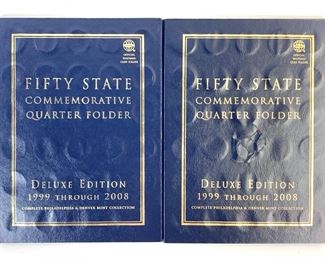 Two Complete Philadelphia & Denver Mint 50 State & 6 DC & US Territories Quarter Collection Books
