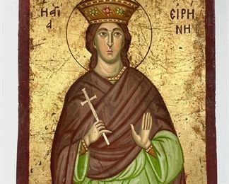 Vintage Saint Paraskevi Handmade Greek Orthodox Religious Icon On Wood Board
