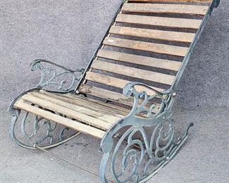 Vintage Iron & Wood Slat Rocking Chair
