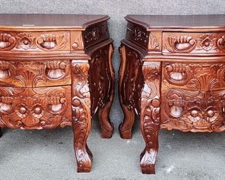 Pair 20th Century Carved Wood End Side Tables
