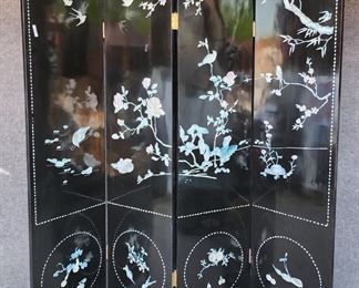 20th c Asian 4 panel inlaid lacquer Room Divider Screen
