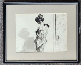 Original Sentaro Iwata Vintage water color and ink Framed Geisha Beauty
