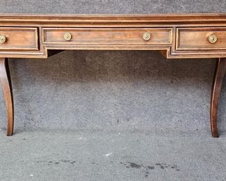 20th Century Wood Inlaid 3 Drawer Desk Hollywood Regency Style
