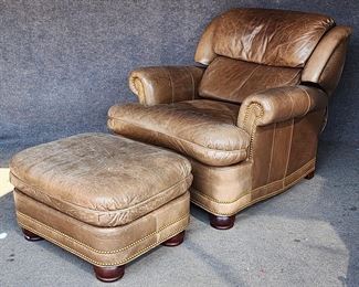 Hancock & Moor leather Club Chair and Ottoman Brass Tack Trim Recliner Chair

