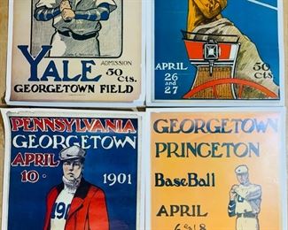 Four John E. Sheridan Antique Georgetown Baseball Advert Poster Prints
