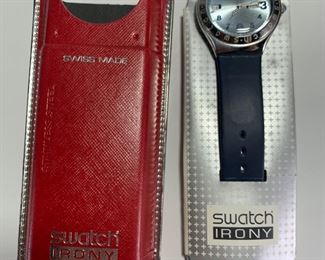 1993 Swatch Irony Water-Resistant Stainless Steel Genuine Leather Wrist Watch

