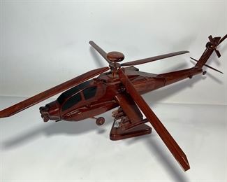 Vintage Mahogany wood AH-64 Apache Attack Helicopter Hand Crafted Desk Model
