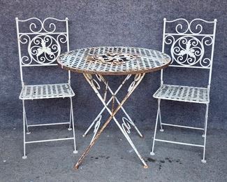 Vintage Iron Bistro Table & 2 Folding Chairs
