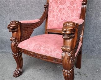 20th Century Hand Carved Lion Head Arm Chair
