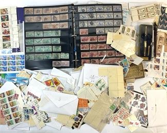 Large US & Canadian Stamp Collection Including Album, Loose Stamps, and Plate Blocks
