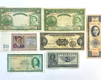 Assorted Bahamas, Belgium, Philippines, Luxembourg, Netherlands, and Taiwan Banknotes
