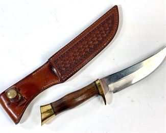Vintage Browning Stainless Steel Hunting Knife With Leather Belt Loop Sheath
