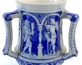 Vintage German Bavarian Salt Glazed Stoneware 1 1/2 Liter Tri-Handled Stein
