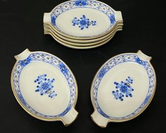 Fine Antique HEREND HUNGARIAN set of 6 small PORCELAIN DOUBLE End ASHTRAYS BLUE HAND PAINTED
