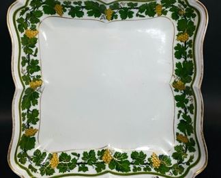 Fine MEISSEN Porcelain GREEN IVY Vine Gilt Trim Square Vegetable Serving Dish
