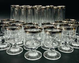 Vintage Rosenthal Crystal Glasses  and Short Porzellan Germn silver Rimed mcm Glasses
