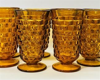 Set 8 Vintage Amber Glasses, Indiana Glass, cubist style
