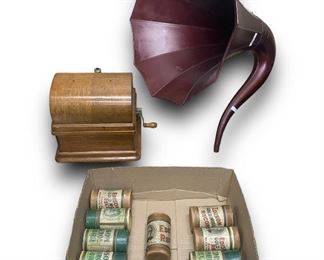 Antique Edison Fireside Phonograph Combination Type Model: A with a Model K Reproducer and x5 4-Minute Phonograph Cylinder Records
