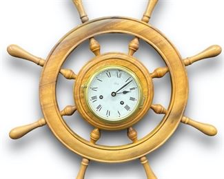 Vintage Schatz Wooden Ships Wheel Clock with Ships Bell Alarm
