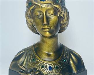 ART NEUVO F Gual SIGNED Jeweled Bronze Bust
