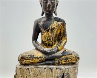 Vintage Chinese Imperial Gilt-lacquered Wood Figure Of A Buddha Shimma
