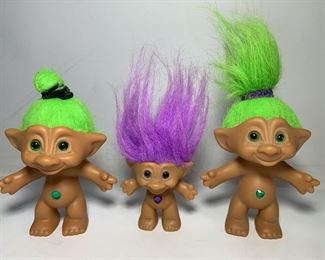 Three Ace Novelty Treasure Trolls Dolls In Good Condition
