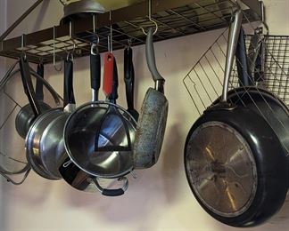 Pots and pans, rack not for sale