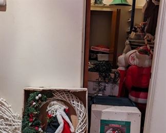 Closet full of Christmas decorations
