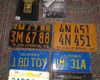 Vintage License plates, Easy Rider and Hot Rod magazines,