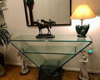 Floating Glass Console in Marble Stand