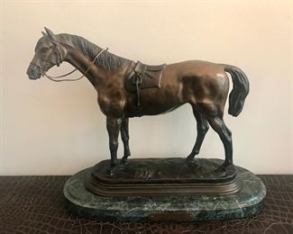 "Left Racehorse" by Jules Moigniez - Bronze on Marble