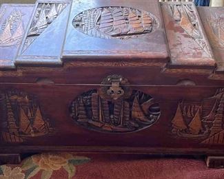 Asian Carved Wood Chest