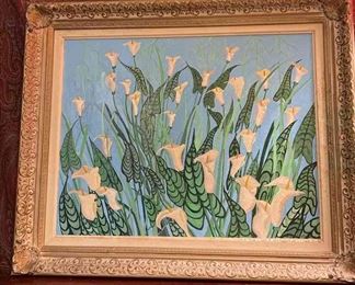 Framed artwork of lilies