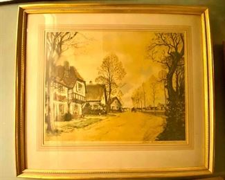 Color Etching Paul Emile Lecomte Le Hameau France