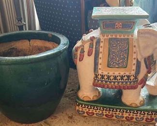 Green Ceramic Pot Ceramic Elephant Plant Stand
