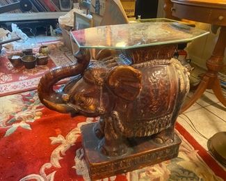 Glass Top Ceramic Elephant Table