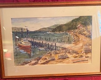 Original Boat Dock Framed Watercolor