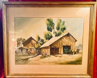 Signed Keith Kinnaird Farm Scene Watercolor