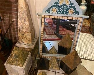 Tiled Mirror With Pyramid Decor