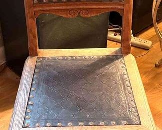 Wood Leather Accent Chair