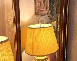 Wood Arched Mirror Flanked With Metal Rails