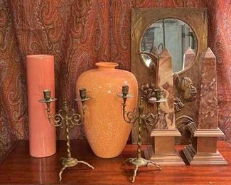 Wood Carved Mirror, Onyx Obelisks And More