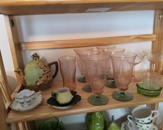 Green pink depression glass