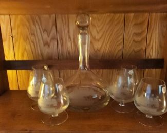 Decanter set with etched ships