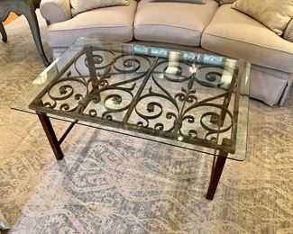 Custom made wrought iron coffee table from Architectural Heritage 
48” w, 32” d, 20.5” h
