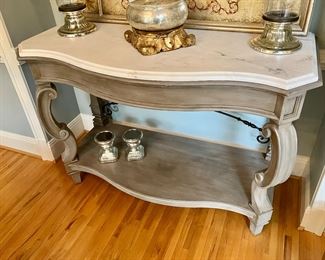 Calcutta marble top server 
59” w, 26” d, 40” h