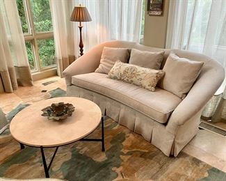 Custom upholstered skirted sofa by Richard Tubb Interiors 
92” w, 47” d, 37” h

