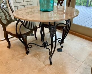 Marble top wrought iron foyer table
37” w, 30” h
